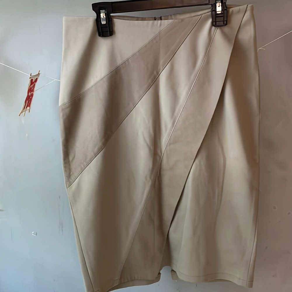 My Tribe Taupe Leather and fabric panel pencil skirt M